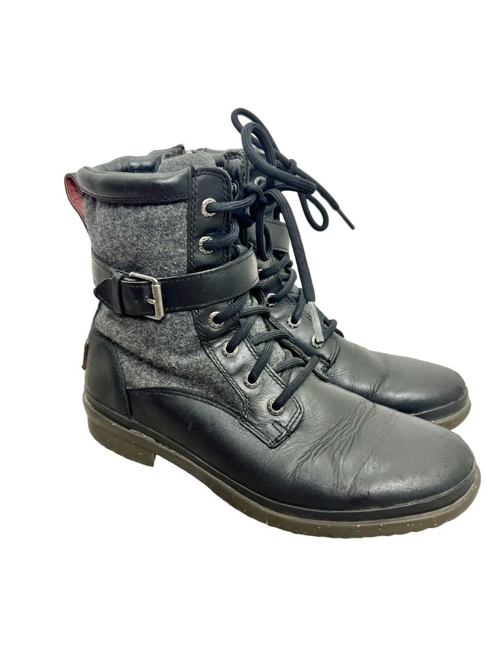 UGG Kesey waterproof black leather grey wool lined winter ankle snow boots 7.5 - Picture 2 of 13